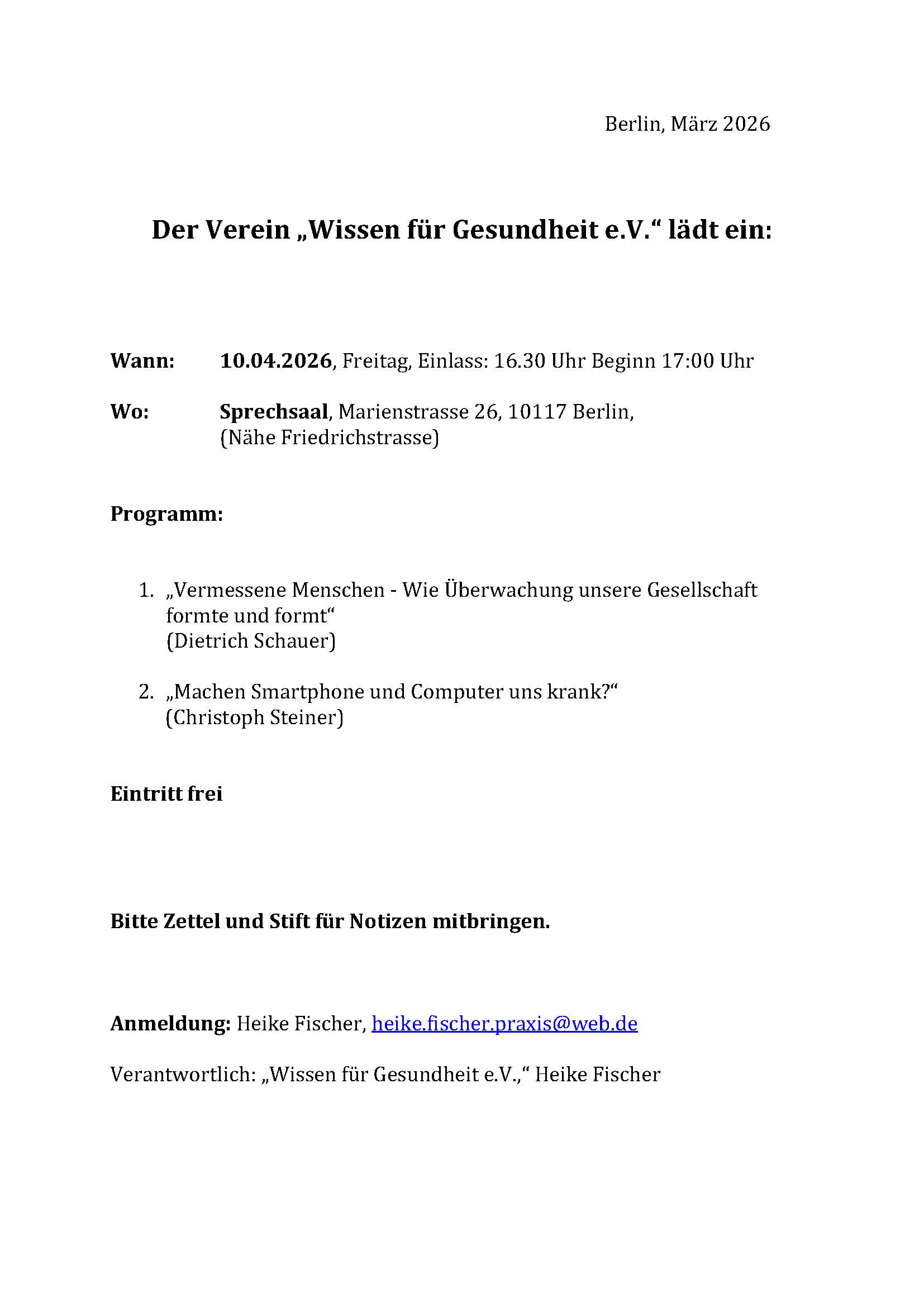 Einladung Wissen für Gesundheit e.V.